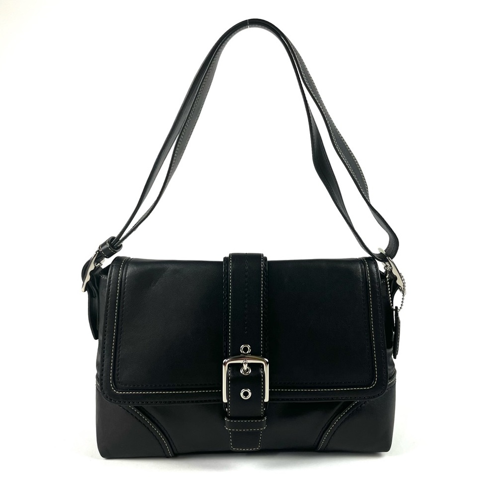 Coach Hampton Black Leather Crossbody Flap Shoulder Handbag